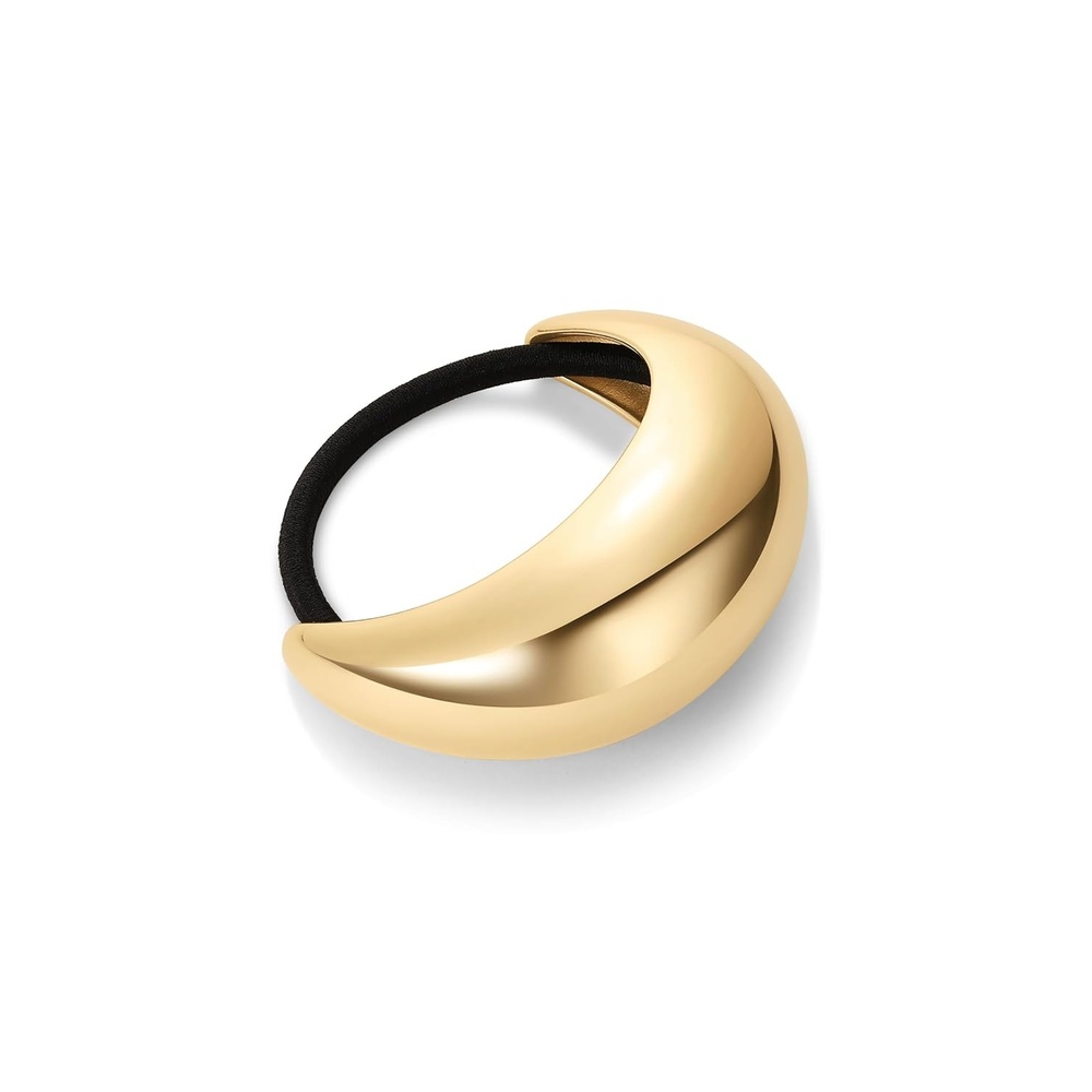 image:imagePAVOI 14K Yellow Gold Plated Dome Waterproof Chunky Metal Hair Band Ponytail Holders for Women Stainless Steel Statement Cuff Fashion Accessories Stretchy Gold Hair TiesChunky Yellow Gold