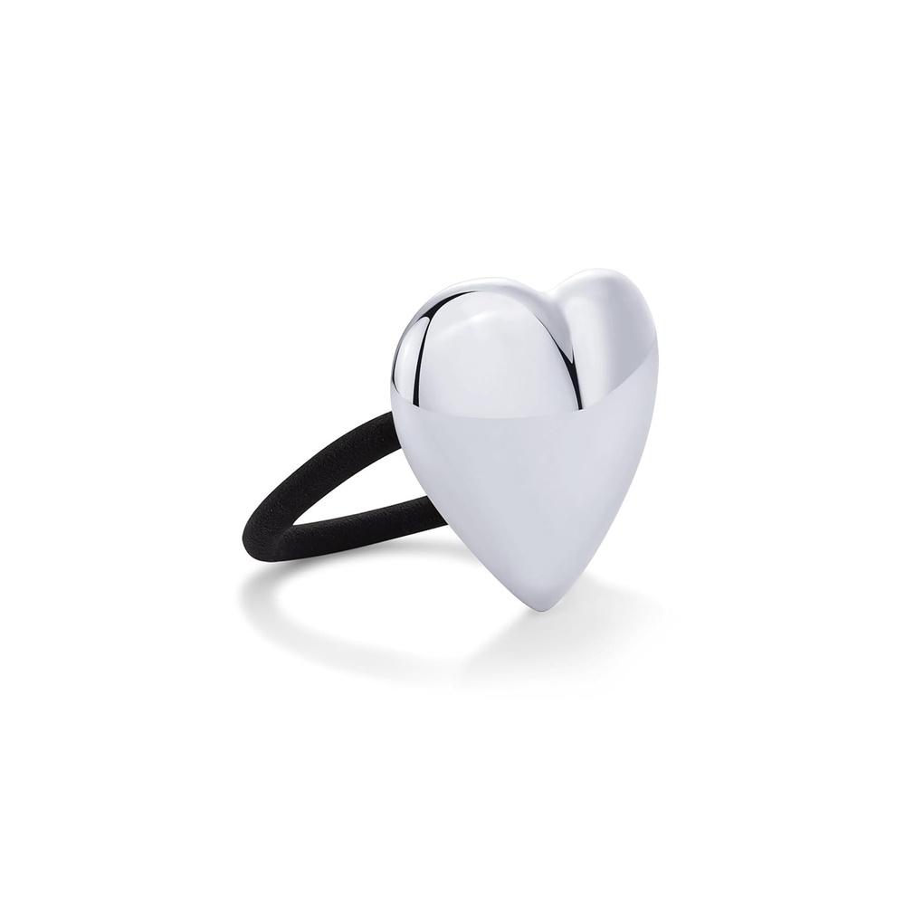 image:imagePAVOI 14K Yellow Gold Plated Dome Waterproof Chunky Metal Hair Band Ponytail Holders for Women Stainless Steel Statement Cuff Fashion Accessories Stretchy Gold Hair TiesHeart White Gold