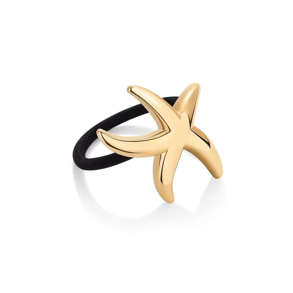 image:imagePAVOI 14K Yellow Gold Plated Dome Waterproof Chunky Metal Hair Band Ponytail Holders for Women Stainless Steel Statement Cuff Fashion Accessories Stretchy Gold Hair TiesStarfish Yellow Gold