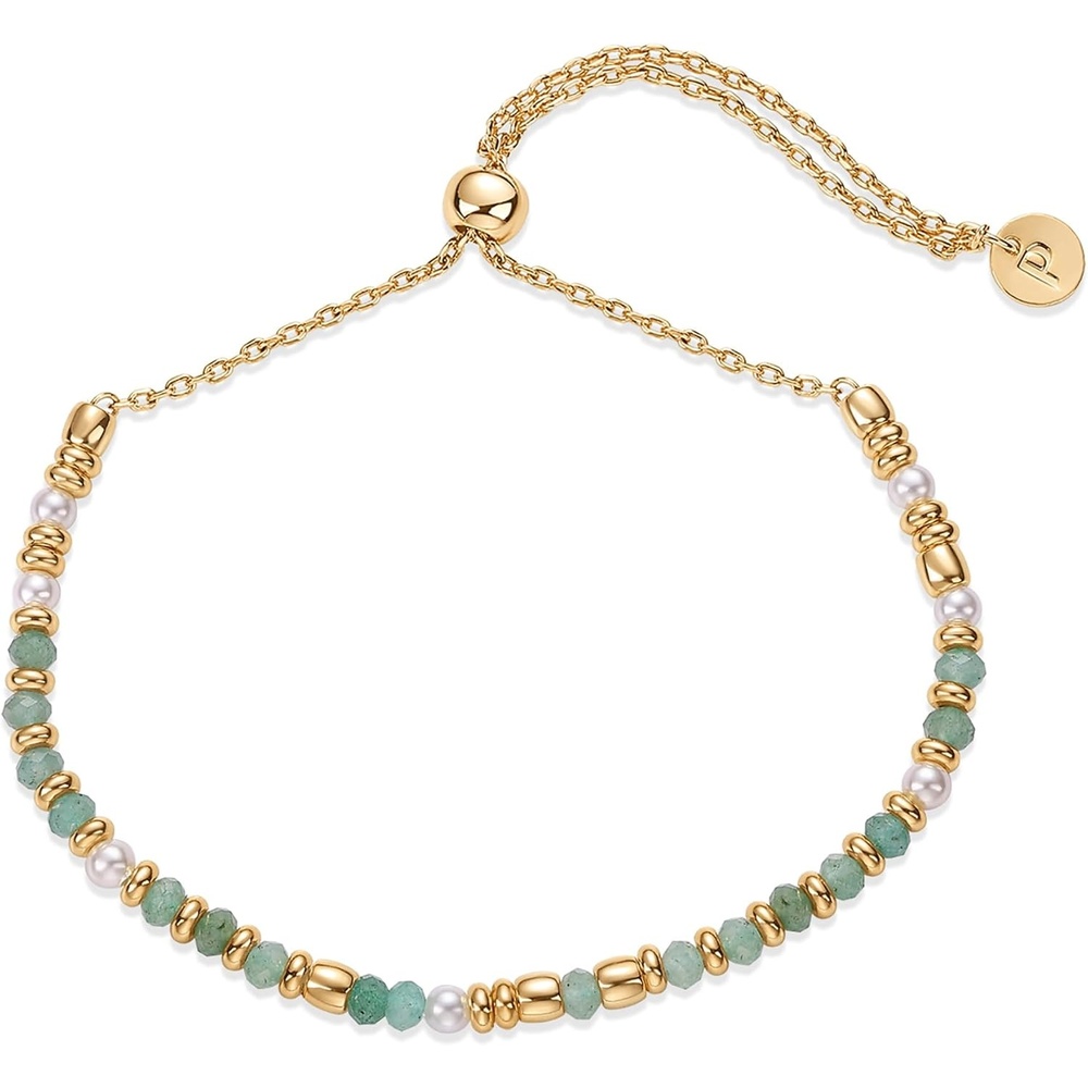 image:imagePAVOI 14K Yellow Gold Plated Gemstone Beaded Bracelets for Women  Adjustable Slider Dainty Pearl Bracelet  Boho Festival Pearls Labradorite Sodalite Red Jade Amazonite Beads  Gold Jewelry GiftsAmazonite