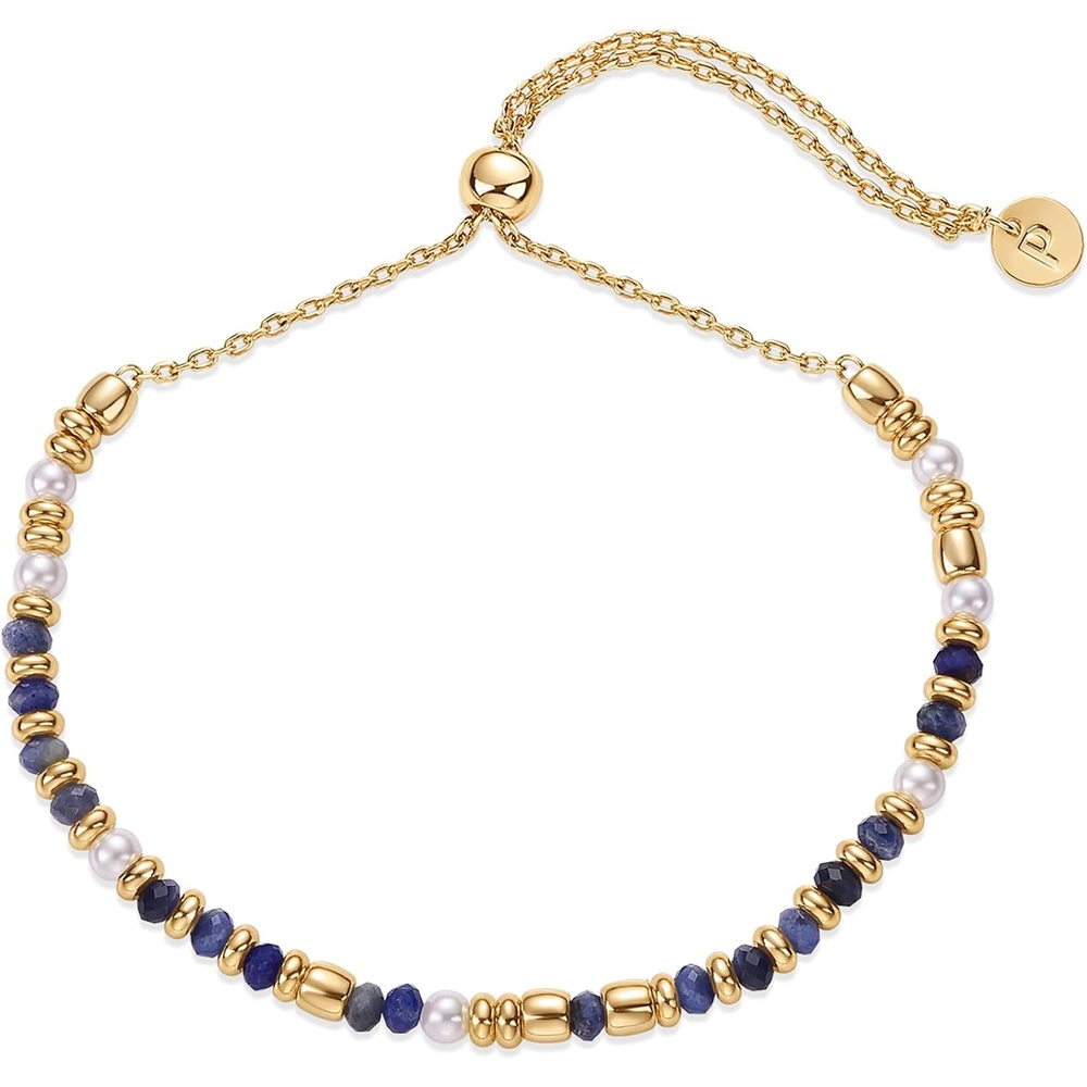 image:imagePAVOI 14K Yellow Gold Plated Gemstone Beaded Bracelets for Women  Adjustable Slider Dainty Pearl Bracelet  Boho Festival Pearls Labradorite Sodalite Red Jade Amazonite Beads  Gold Jewelry GiftsSodalite