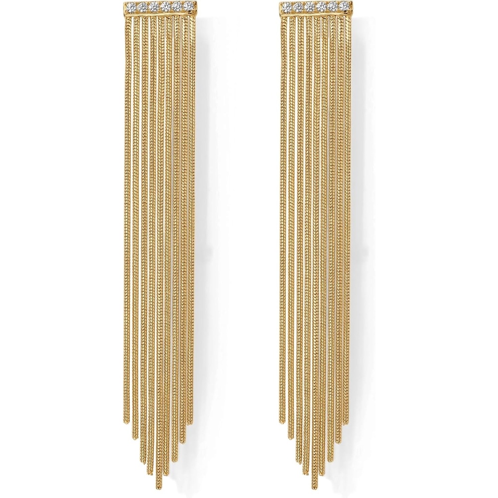 image:imagePAVOI 14K Yellow Gold Plated Long Tassel Dangle Earrings for Women Elegant Rhinestone Chain Chandelier Drop Earrings Statement Jewelry Bar Yellow Gold