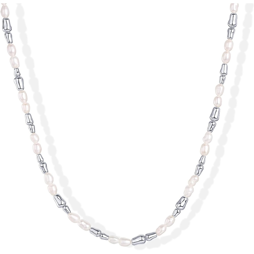 image:imagePAVOI 14K18K Gold Plated Dainty Pearl Necklaces for Women Station Beaded Choker Paperclip Chain Gold Pearl Necklace Bridal JewelryWhite Gold