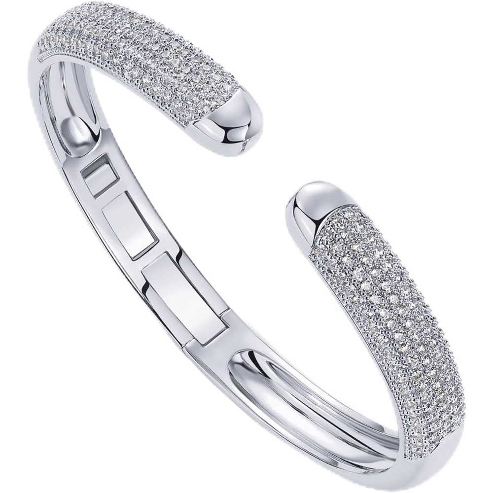 image:imagePAVOI 14k Gold Plated Cuff Bracelets CZ Cuff Gold Bracelets for Women with Premium Pave Setting Waterproof Hypoallergenic Jewelry Trendy Elegant Style Bangle DesignWhite Gold
