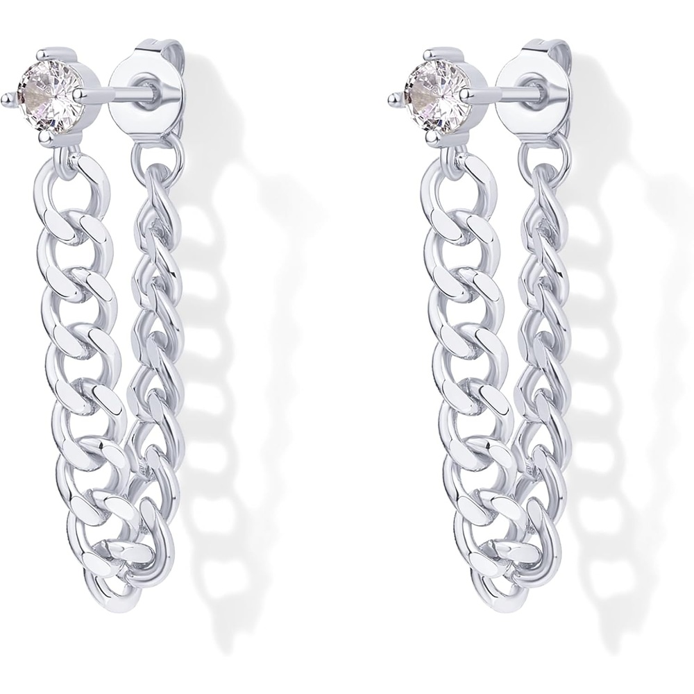 image:imagePAVOI 18K Gold Plated 925 Sterling Silver Dangle Chain Earrings for Women Cubic Zirconia Studs amp Earscapes EarringsWhite Gold