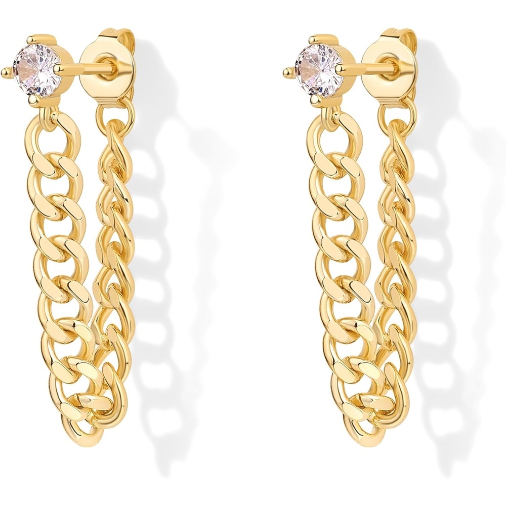 image:imagePAVOI 18K Gold Plated 925 Sterling Silver Dangle Chain Earrings for Women Cubic Zirconia Studs amp Earscapes EarringsYellow Gold
