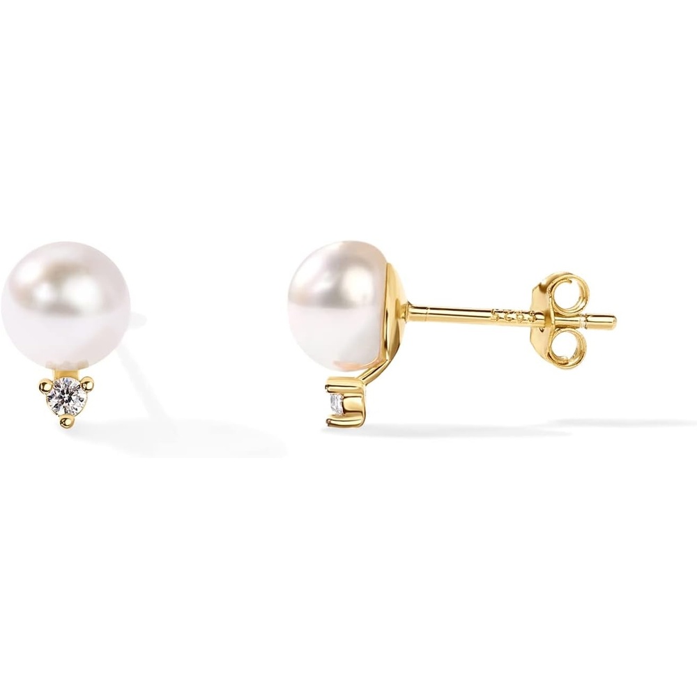 image:imagePAVOI 18K Gold Plated 925 Sterling Silver Post Cubic Zirconia AAA Quality Handpicked Freshwater Cultured Stud Button Pearl EarringsYellow Gold