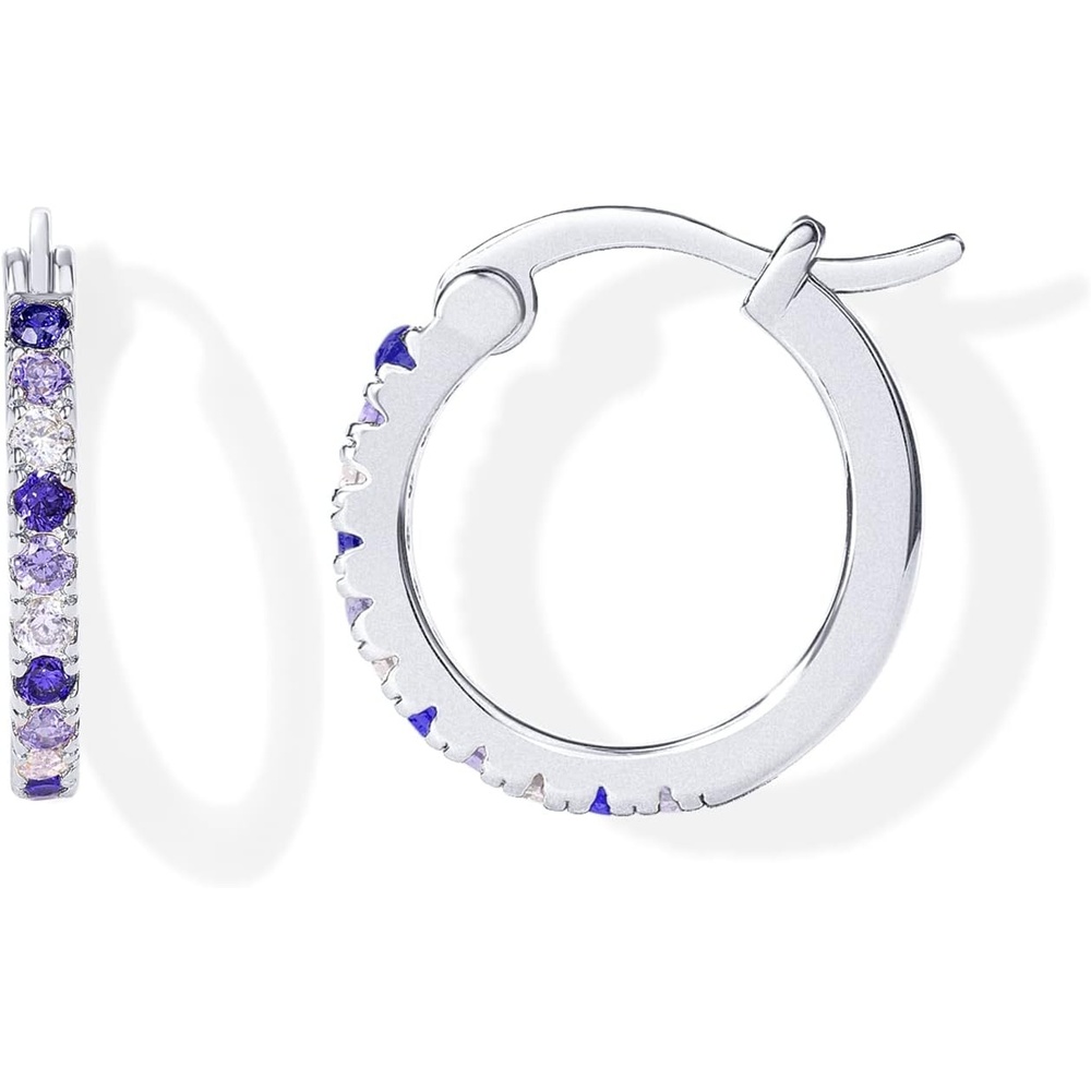 image:imagePAVOI 18K Gold Plated 925 Sterling Silver Post Cubic Zirconia Hoop Earrings for Women Colored Cubic Zirconia Hoops Green Purple Ombre Black 15mm EarringsWhite Gold