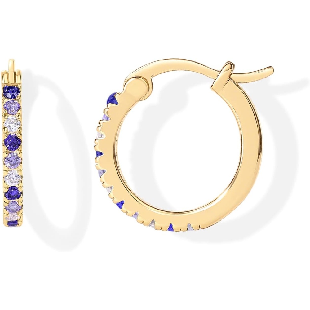 image:imagePAVOI 18K Gold Plated 925 Sterling Silver Post Cubic Zirconia Hoop Earrings for Women  Colored Cubic Zirconia Hoops  Green Purple Ombre Black 15mm EarringsYellow Gold