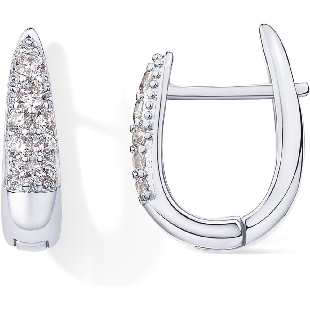 image:imagePAVOI 18K Gold Plated 925 Sterling Silver Posts Cubic Zirconia U Shaped Hoop Earrings Hypoallergenic CZ Huggie Earrings for WomenWhite Gold
