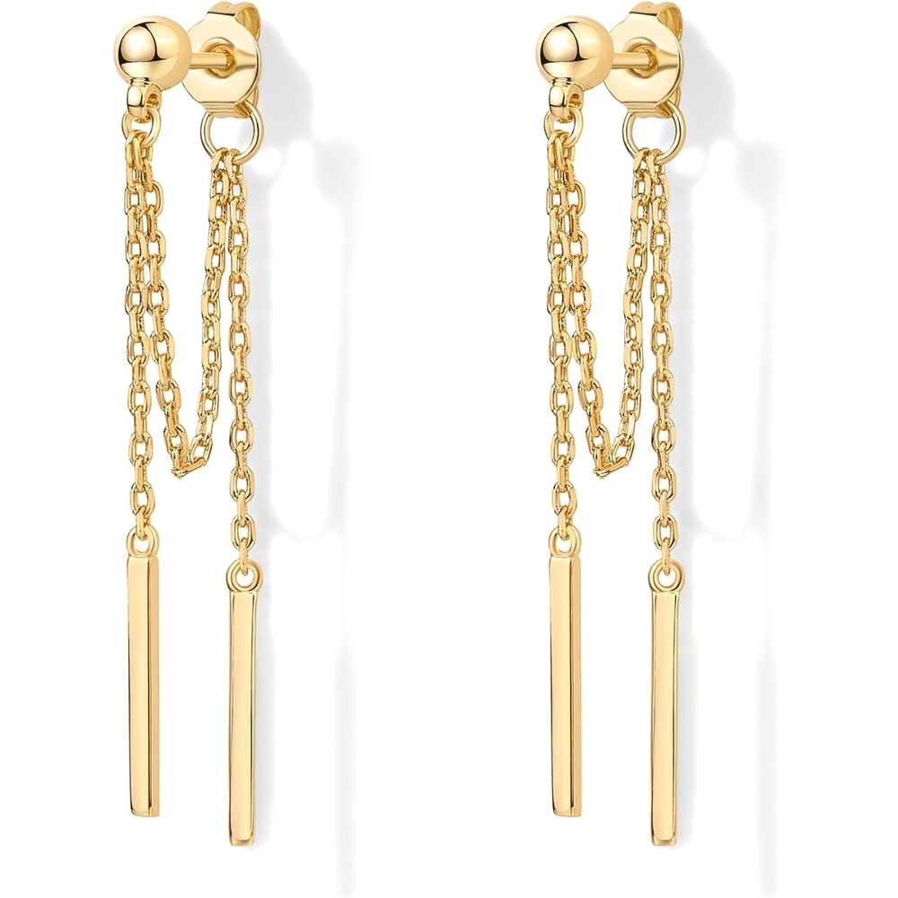 image:imagePAVOI 18K Gold Plated 925 Sterling Silver Posts Drop Dangle Chain Earrings for Women  Dangling Chain Studs  Cubic Zirconia Ball Threader Earscapes EarringsYellow Gold
