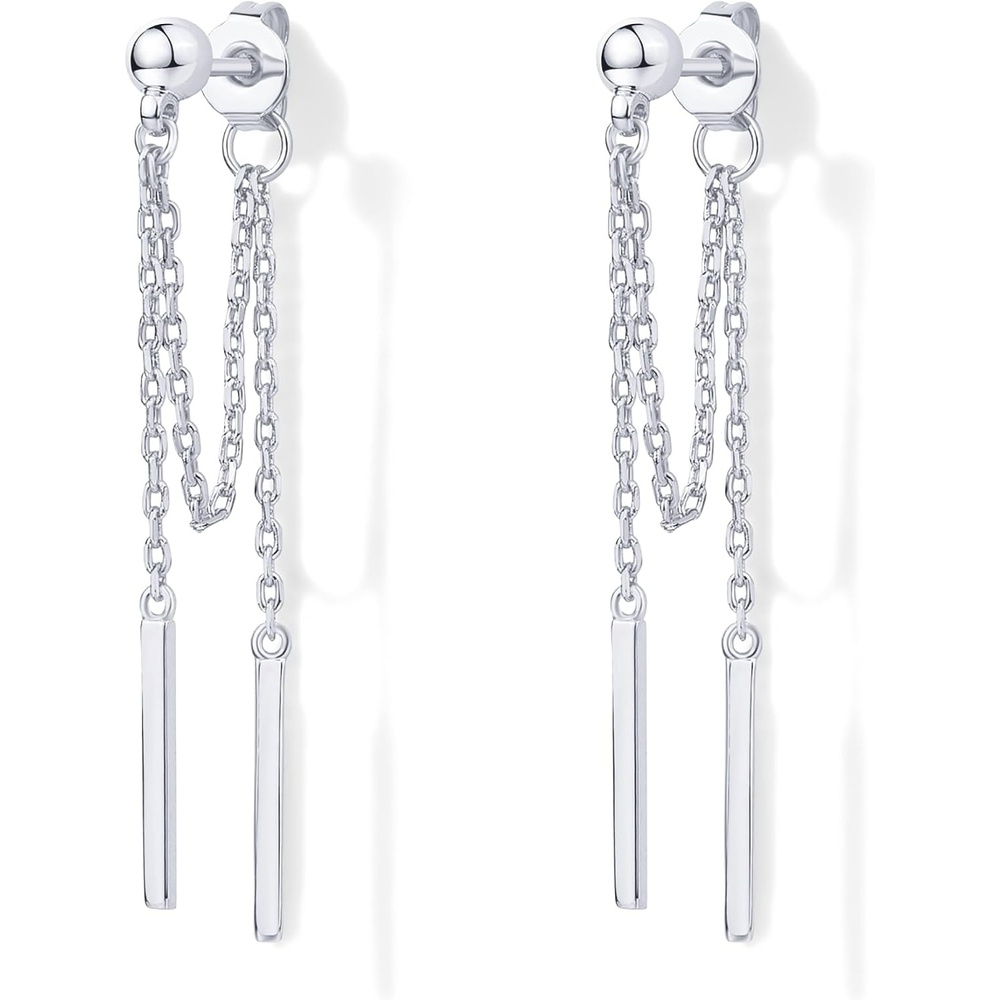 image:imagePAVOI 18K Gold Plated 925 Sterling Silver Posts Drop Dangle Chain Earrings for Women Dangling Chain Studs Cubic Zirconia Ball Threader Earscapes EarringsWhite Gold