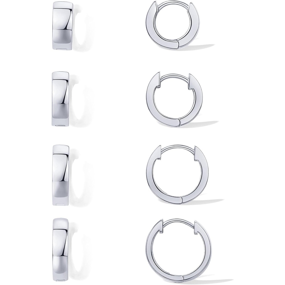 image:imagePAVOI 18K Gold Plated 925 Sterling Silver Posts Small Hoop Earrings for Women  Trendy Geometric Plain Chunky Huggie Earscape Piercing Pack  Hypoallergenic Everyday Gold Hoop Earrings Set4Piece Set