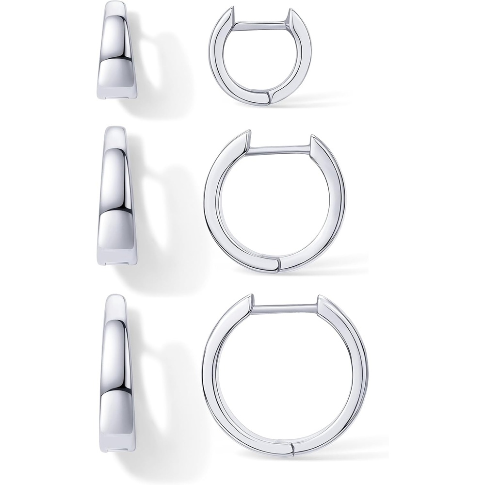 image:imagePAVOI 18K Gold Plated 925 Sterling Silver Posts Small Hoop Earrings for Women  Trendy Geometric Plain Chunky Huggie Earscape Piercing Pack  Hypoallergenic Everyday Gold Hoop Earrings SetWide