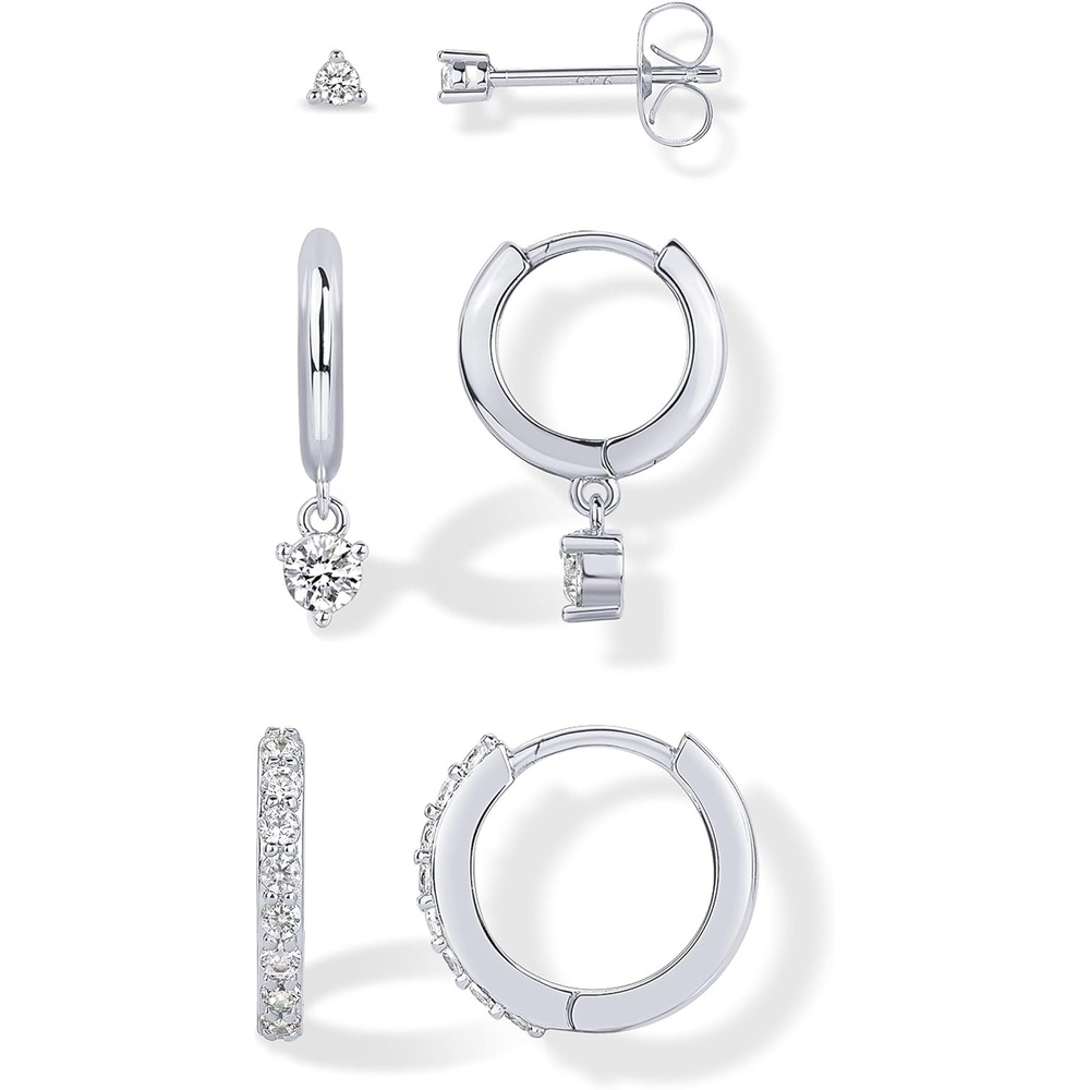 image:imagePAVOI 18K Gold Plated 925 Sterling Silver Posts Three Pairs Statement Earrings for Women  Cubic Zirconia Gold Earring Pack  Front Back Ear Jacket Crawler Stud Huggie Piercing Jewelry SetMinimalist