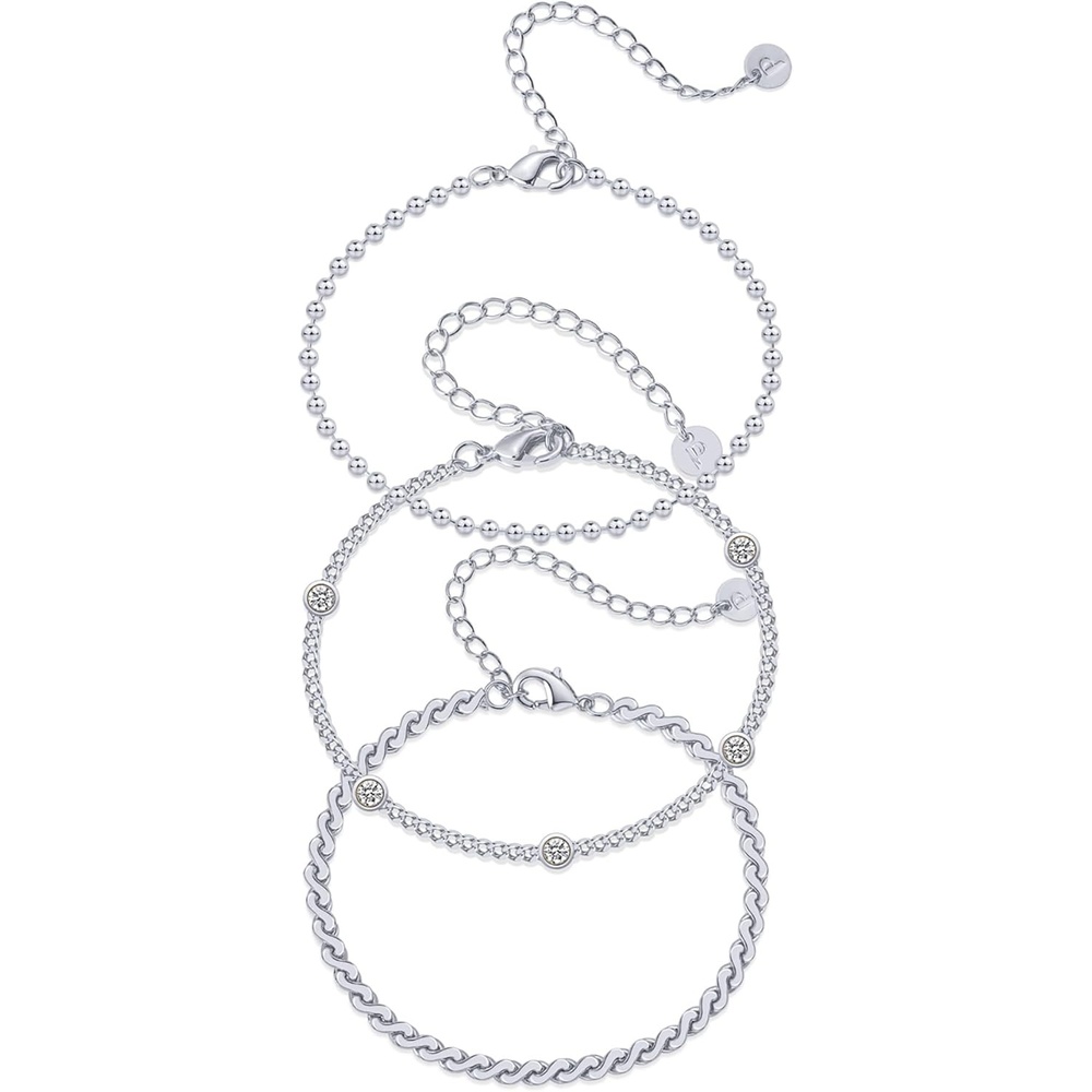 image:imagePAVOI 18K Gold Plated Chain Bracelet Pack for Women Jewelry Set of 5 Stackable Bracelets Paperclip Snake Rope Figaro Beaded Chains3Piece Set