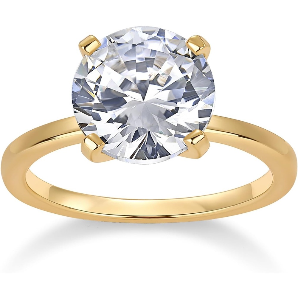 image:imagePAVOI 18K Sterling Silver Gold Round Cut Solitare 15 CT Moissanite Engagement Rings for Women Moissanite Wedding Band for Women Stone Promise RingsYellow Gold