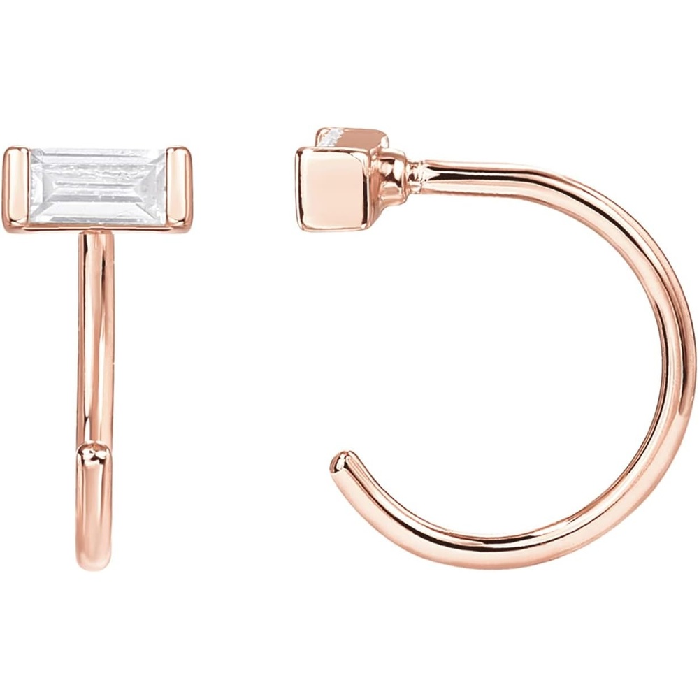 image:imagePAVOI 925 Sterling Silver Huggie Half Hoop Earrings Hypoallergenic Minimalist Tiny Cartilage EarringRose Gold