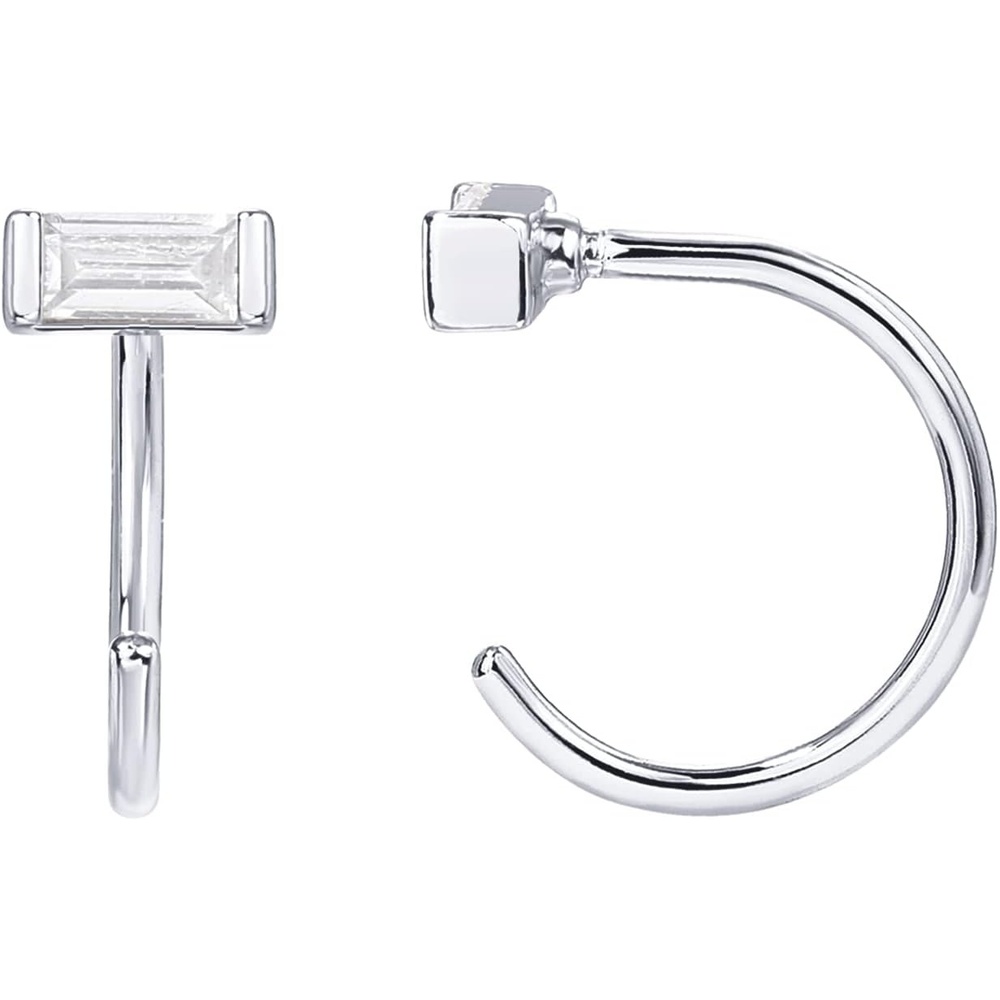 image:imagePAVOI 925 Sterling Silver Huggie Half Hoop Earrings Hypoallergenic Minimalist Tiny Cartilage EarringWhite Gold