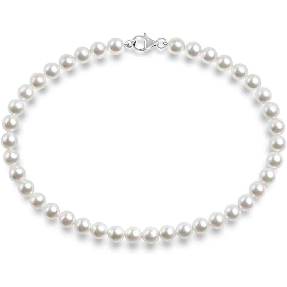 image:imagePAVOI 925 Sterling Silver Round Simulated Shell Pearl Necklace Strand  Pearl Choker Necklace  Jewelry for Women18 Inches