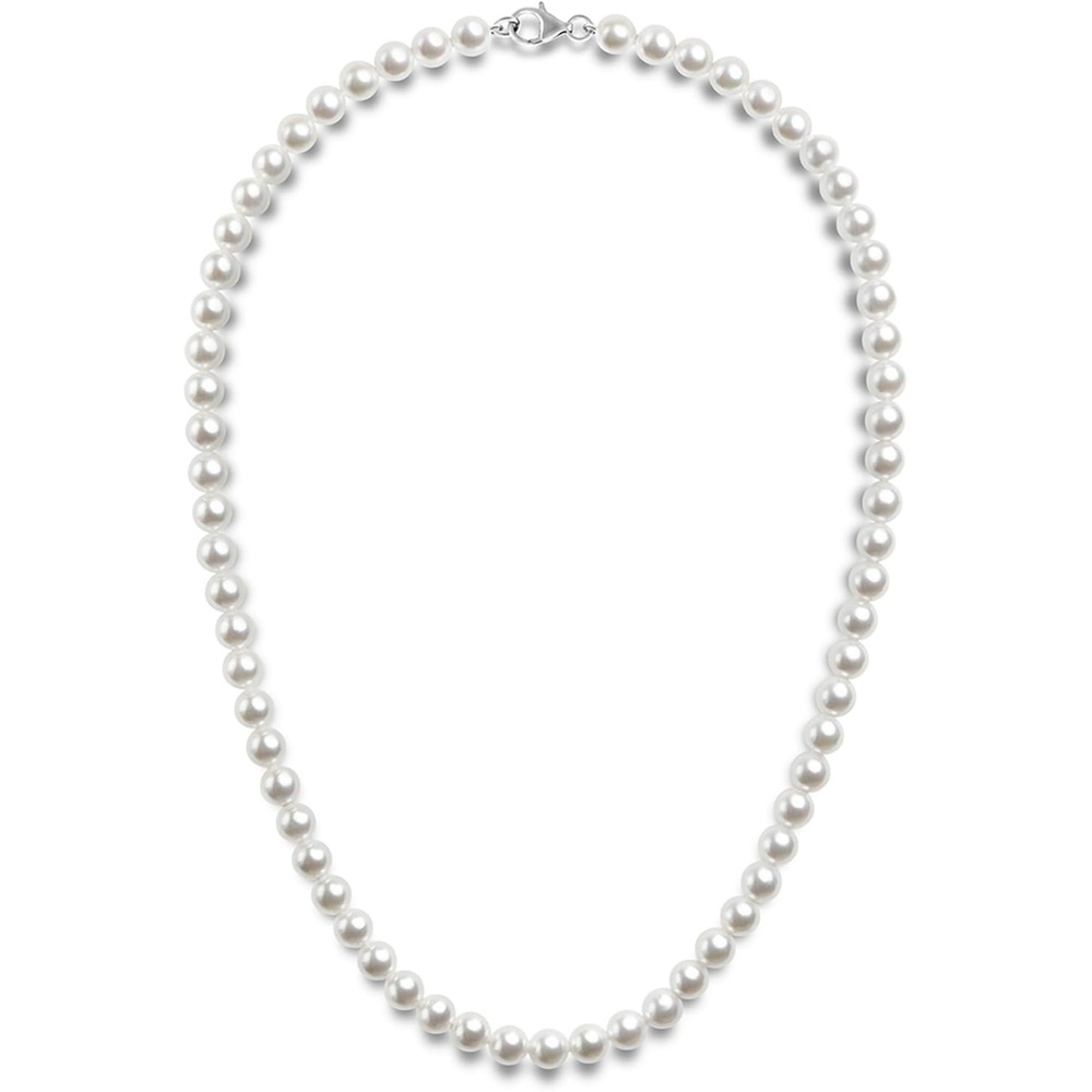 image:imagePAVOI 925 Sterling Silver Round Simulated Shell Pearl Necklace Strand  Pearl Choker Necklace  Jewelry for Women22 Inches