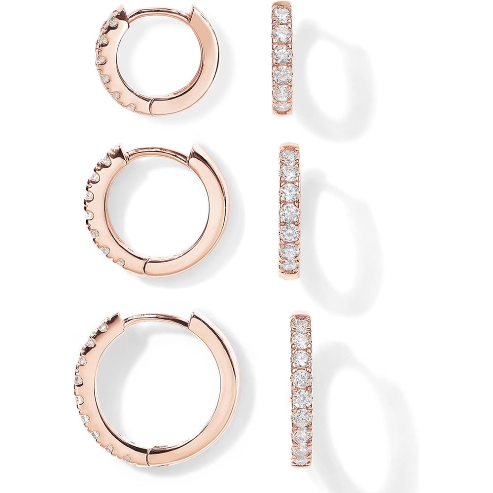 image:imagePAVOI Gold Hoop Earrings for Women 14K Gold Plated 925 Sterling Silver Posts 3 Pairs Hoop Earrings Set for Women Hypoallergenic Huggie Earring PackCubic Zirconia