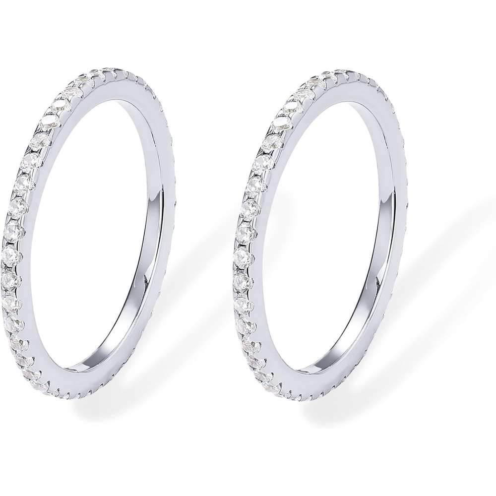 image:imagePAVOI Gold Plated Solid 925 Sterling Silver CZ Simulated Diamond Stackable Ring Eternity Bands for Women2Pack White Gold