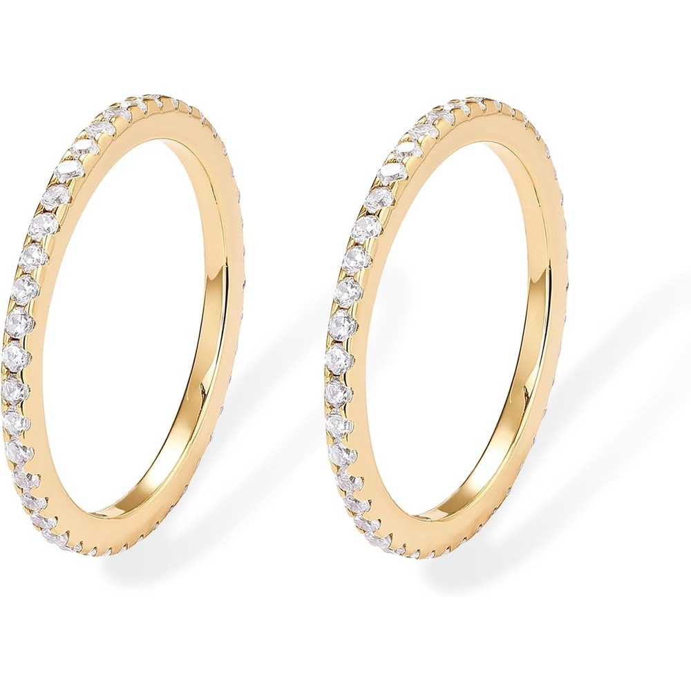 image:imagePAVOI Gold Plated Solid 925 Sterling Silver CZ Simulated Diamond Stackable Ring Eternity Bands for Women2Pack Yellow Gold