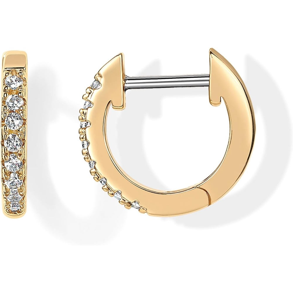 image:imagePAVOI Small Gold Hoop Earrings for Women  14K Gold Plated Huggie Earring  Hypoallergenic Earring Set  Dainty Huggie Hoops with 925 Sterling Silver Posts  Cartilage Hoop EarringsYellow Gold