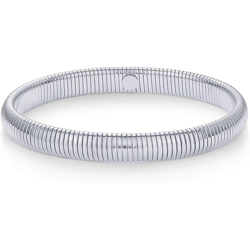 image:imagePAVOI Stainless Steel 14K Gold Plated Waterproof Flexible Stretch Chunky Bangle for Women  Cobra BraceletWhite Gold