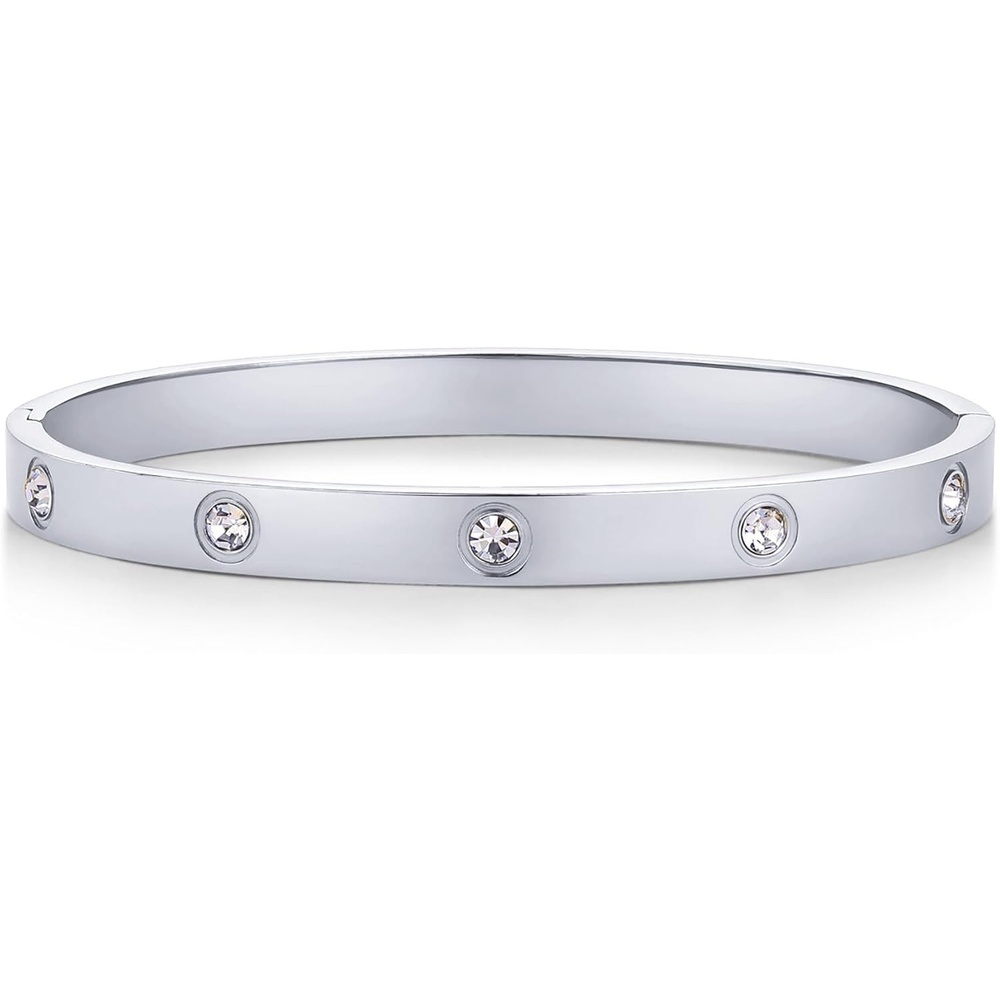 image:imagePAVOI Waterproof Bracelet for Women  14K Gold Plated Bangle with Cubic Zirconia  Stainless Steel Hinge Bracelet Jewelry GiftsWhite Gold