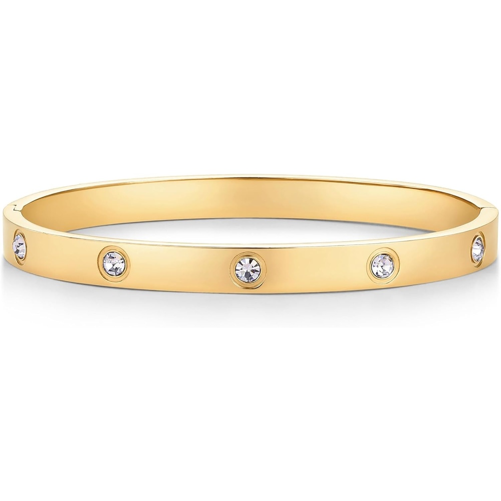 image:imagePAVOI Waterproof Bracelet for Women  14K Gold Plated Bangle with Cubic Zirconia  Stainless Steel Hinge Bracelet Jewelry GiftsYellow Gold