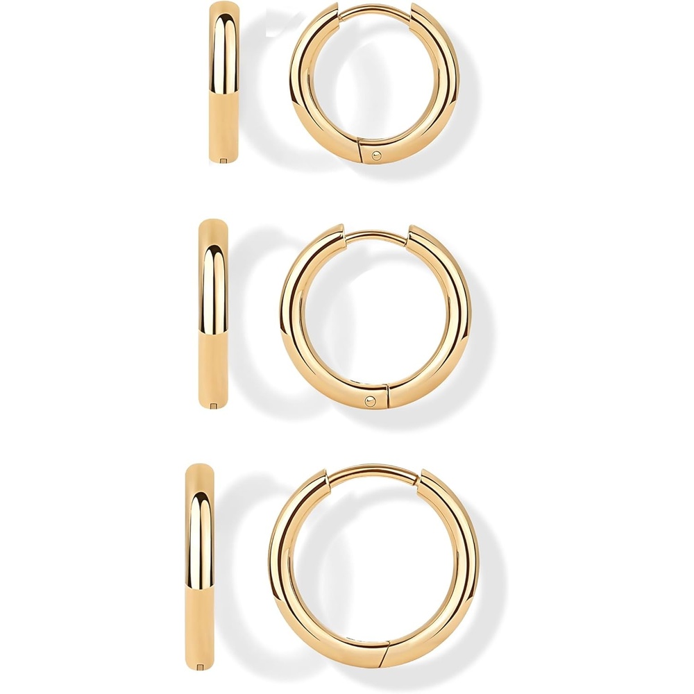 image:imagePAVOI Waterproof Hoop Earrings Set for Women  Stainless Steel MultiPack with Cubic Zirconia  Small amp Chunky Huggie Thin Hoops Cascade Graduated Styles  Trendy Fashion Piercing JewelryYellow Gold