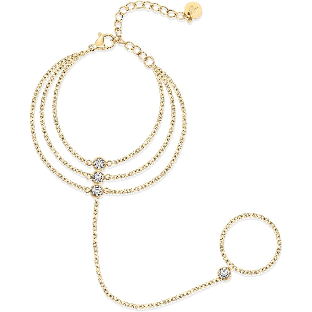 image:imagePAVOI Waterproof Layered Hand Chain Bracelet for Women  14K Gold Plated Loop Chain Dainty Gold Bracelets with Cubic Zirconia  Stainless Steel Adjustable Trendy Summer Fashion JewelryYellow Gold