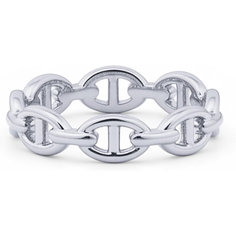 image:imagePAVOI Waterproof Link Ring 14K Gold Plated Link Chain Ring for Women Stackable Stainless Steel Thin Trendy JewelryWhite Gold