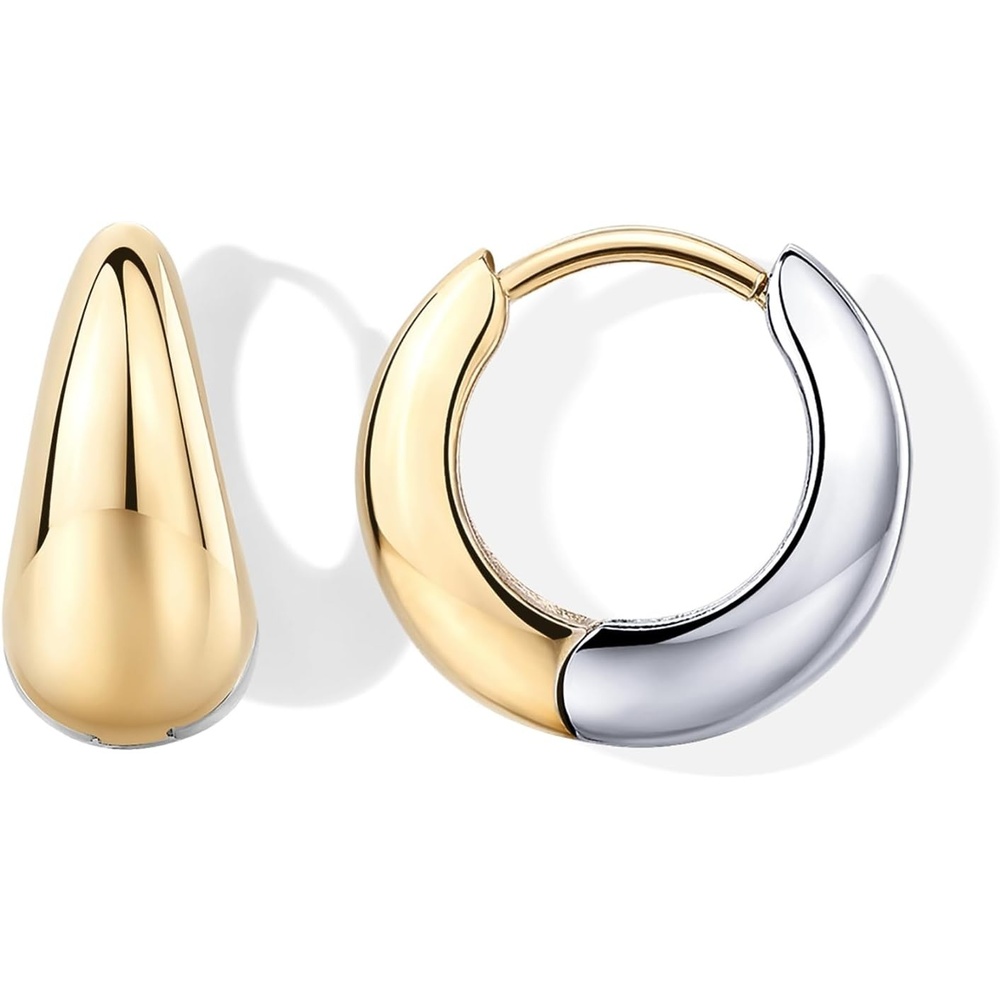 image:imagePAVOI Waterproof Reversible Chunky Hoop Earrings with Mixed Metals 14K Gold Plated Thick Two Tone Hoop Earrings Two Ways Stainless Steel Hypoallergenic Statement Jewelry12 Millimeters