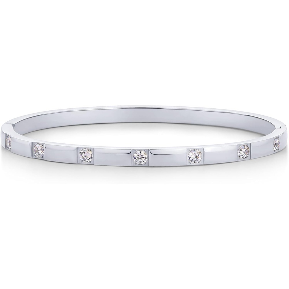 image:imagePAVOI Waterproof Thin Love Bracelet for Women  14K Gold Plated Dainty Love Bangle with Cubic Zirconia  Stainless Steel Hinge Bracelet Jewelry GiftsWhite Gold
