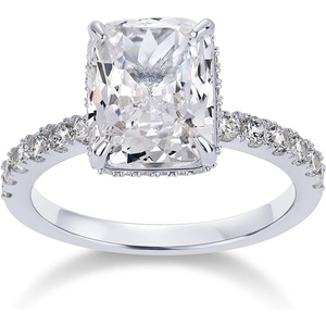 PAVOI 14K Gold Plated 3.5CT Square Radiant Cubic Zirconia Engagement and Promise Ring for Women – Hidden Halo Ring(White Gold)