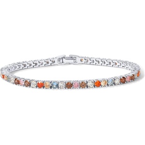 PAVOI 14K Gold Plated 3mm Multi Colored CZ Tennis Bracelet | Vibrant & Bohemian Cubic Zirconia Bracelet for Women | Size 6.5-7.5 Inch(White Gold)