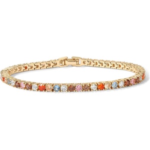 PAVOI 14K Gold Plated 3mm Multi Colored CZ Tennis Bracelet | Vibrant & Bohemian Cubic Zirconia Bracelet for Women | Size 6.5-7.5 Inch(Yellow Gold)
