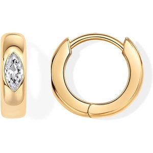 PAVOI 14K Gold Plated 925 Sterling Silver Cubic Zirconia Huggie Earrings | U-Shaped Snake Solitaire Small Round Huggie Stud Fashion Hoop Earrings for Women(Yellow Gold)