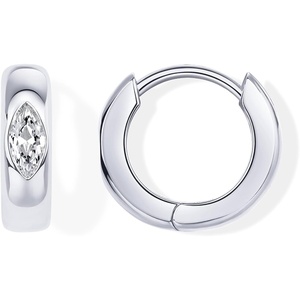 PAVOI 14K Gold Plated 925 Sterling Silver Cubic Zirconia Huggie Earrings | U-Shaped Snake Solitaire Small Round Huggie Stud Fashion Hoop Earrings for Women(White Gold)