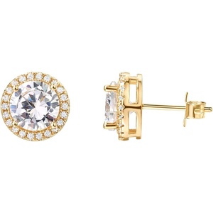 PAVOI 14K Gold Plated 925 Sterling Silver Post Brilliant Round Faux Diamond Halo Earrings – Premium Cubic Zirconia(Vermeil Yellow)