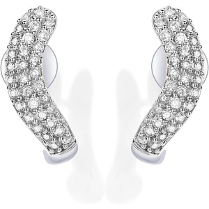 PAVOI 14K Gold Plated 925 Sterling Silver Post CZ Wavy Stud Earrings | Twisted Wave Cubic Zirconia Half Huggie Earrings for Women(White Gold)