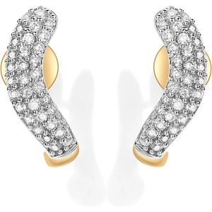PAVOI 14K Gold Plated 925 Sterling Silver Post CZ Wavy Stud Earrings | Twisted Wave Cubic Zirconia Half Huggie Earrings for Women(Yellow Gold)