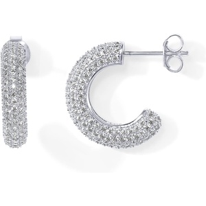 PAVOI 14K Gold Plated 925 Sterling Silver Post Cubic Zirconia Chunky Hoop Earrings – Thick Lightweight Gold Earrings for Women – Fully Studded Hoop(White Gold)