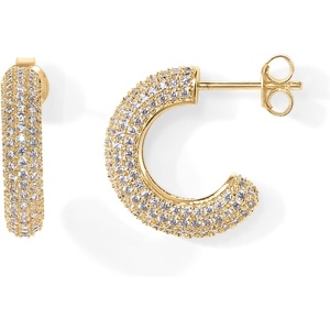 PAVOI 14K Gold Plated 925 Sterling Silver Post Cubic Zirconia Chunky Hoop Earrings – Thick Lightweight Gold Earrings for Women – Fully Studded Hoop(Yellow Gold)