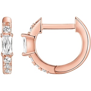 PAVOI 14K Gold Plated 925 Sterling Silver Post Cubic Zirconia Huggie Earrings | Gold Hoop Earrings for Women | CZ Stud Cuff Earring(Rose Gold)