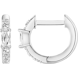 PAVOI 14K Gold Plated 925 Sterling Silver Post Cubic Zirconia Huggie Earrings | Gold Hoop Earrings for Women | CZ Stud Cuff Earring(White Gold)