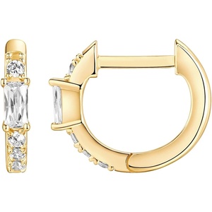 PAVOI 14K Gold Plated 925 Sterling Silver Post Cubic Zirconia Huggie Earrings | Gold Hoop Earrings for Women | CZ Stud Cuff Earring(Yellow Gold)